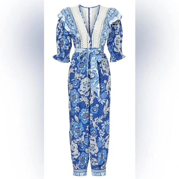 NWT Farm Rio Blue Floral Jumpsuit - Size Medium - Picture 5 of 7